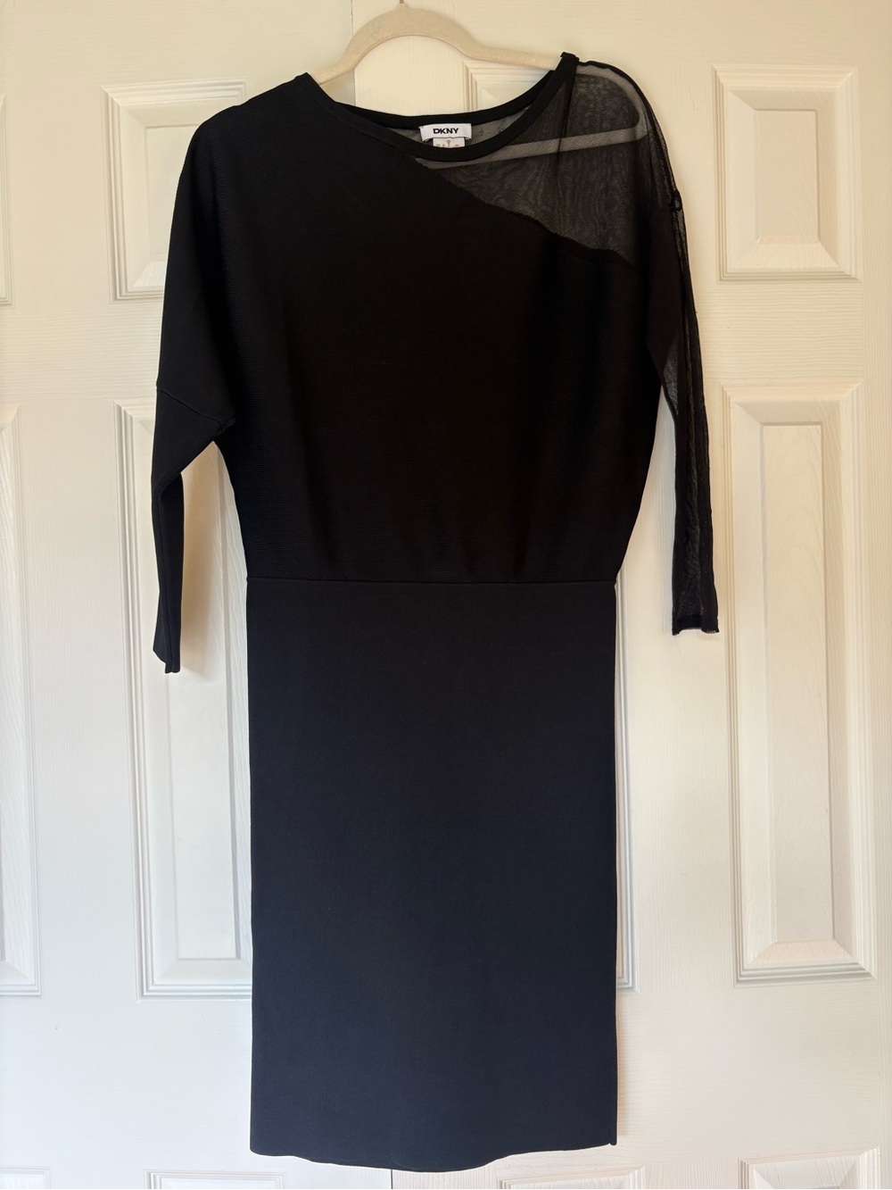 DKNY Black One-Shoulder Sheer-Accent Midi Dress